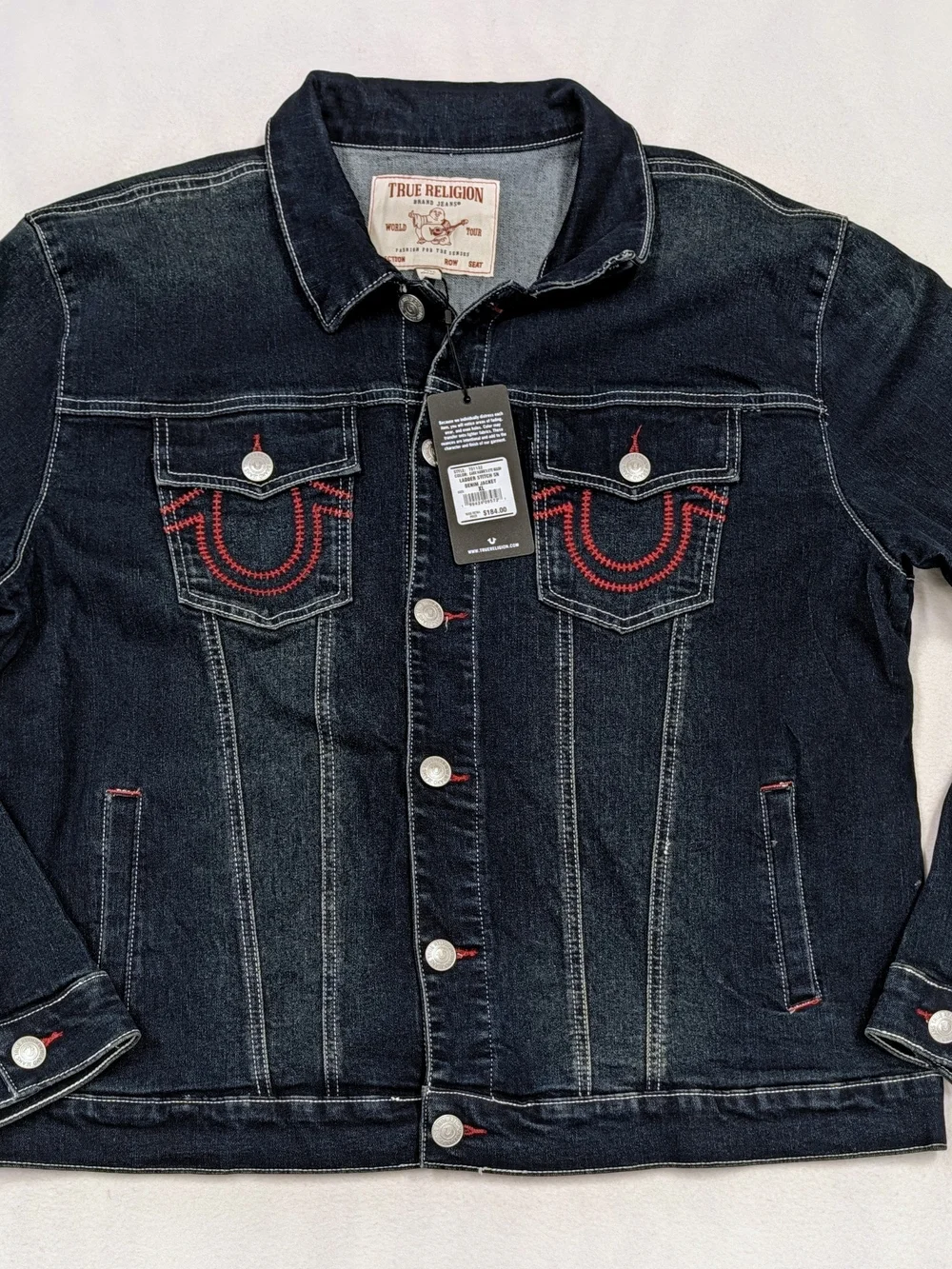 True Religion Men's XL NWT Ladder Stitch Denim Jacket Dark Hawk's Eye